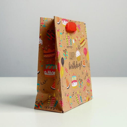 Пакет крафтовый вертикальный Happy birthday, S 12 15 5.5 см - Дарите счастье фото 2