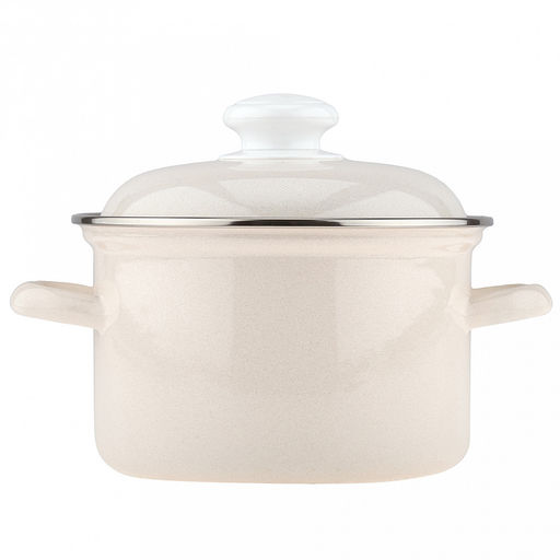 Жемчужная Кастрюля эмалированная 2,0л, форма цилиндрическая, металлическая крышка, без рисунка (Россия) - Домашняя мода фото 2