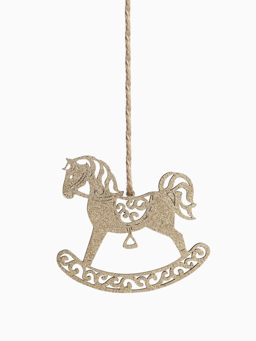 Цена за 3 шт. Ёлочное украшение новогоднее «Лошадка резная» 9×8 см, золото