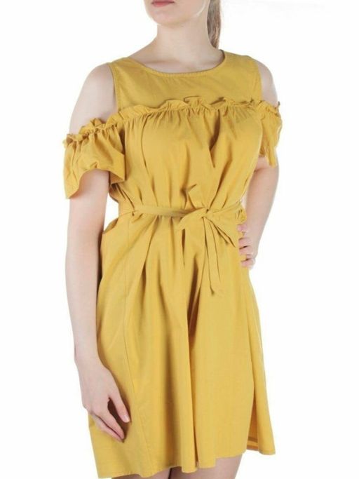 827 YELLOW Платье хлопковое с поясом Fashion