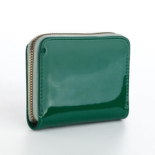 Кошелёк женский на молнии с ремешком, лакированный, зелёный