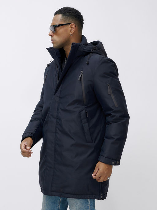 Парка мужская зимняя удлиненная темно-синего цвета 8385TS