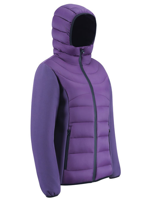 Куртка женская гибридная стёганая с капюшоном с графеновой подкладкой фиолетового цвета 9630_1F