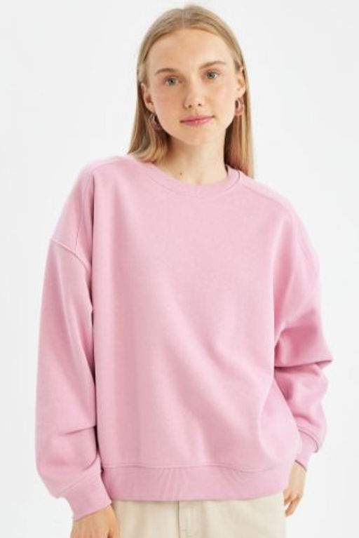 Coool Oversize Genis Kal?p Bisiklet Yaka Kal?n Basic Duz Sweatshirt