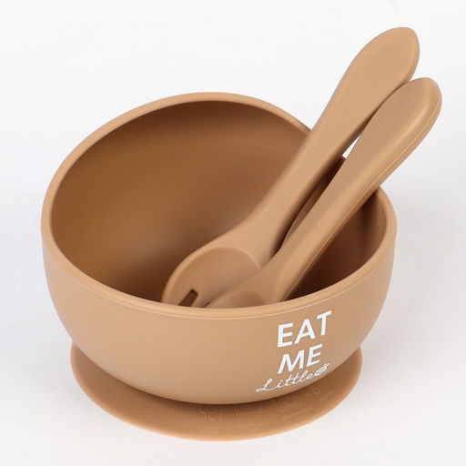 Тарелка детская на присоске и столовые приборы, M&B, силикон, бежевый