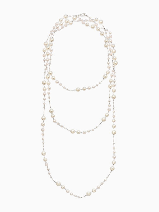 Бусы жемчужные, длинные, d=3.4, 5.6, 8.10, белые в серебре