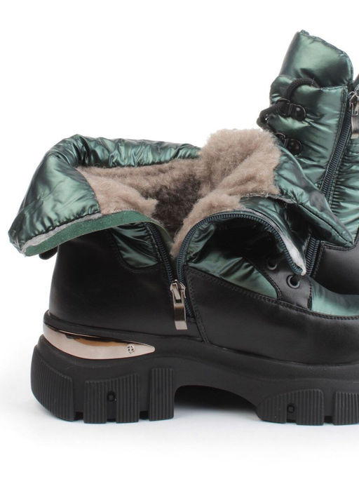 02-FAR137-3Z GREEN/BLACK Дутики женские (искусственная кожа, плащевая ткань, шерсть) - Фабричный китай фото 4