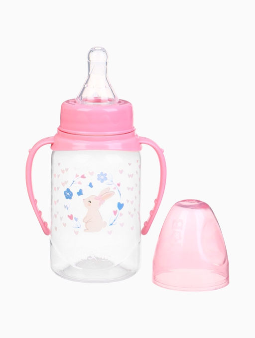 Бутылочка для кормления малыша M&B «Доченька», классическое горло, с ручками, от 0 мес., 150 мл., розовый
