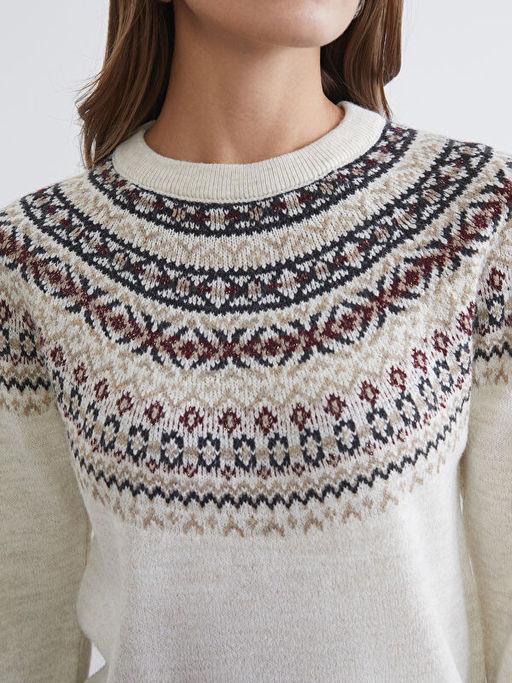 Bisiklet Yaka Desenli Kad?n Triko Kazak