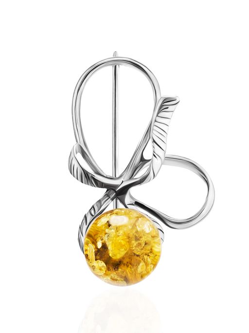 Нежная брошь из серебра и ярко-лимонного янтаря Черри