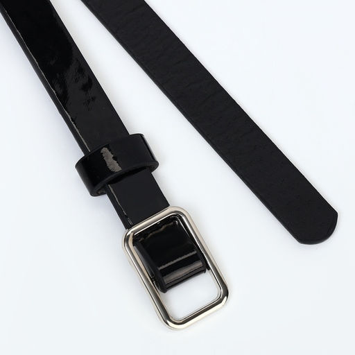 Ремень женский тонкий, 110×1.3 см, прямоугольная пряжка металл, серебристая, чёрный
