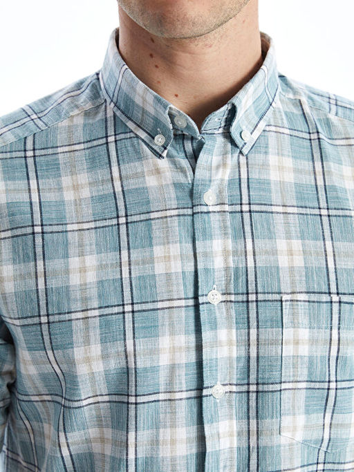 Regular Fit K?sa Kollu Ekose Poplin Erkek G?mlek