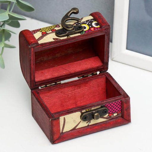 Шкатулка для украшений «Сундучок. Совята», дерево, 6×8×5.5 см