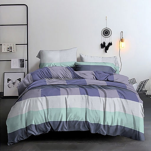 Постельное белье, комплект 1,5 спальный "Клетка Октавия" 4 предмета: пододеяльник 145х215см, простыня 150х220см, 2 наволочки 70х70см с клапаном-запахом, полисатин "Премиум SP" 85г/м2, упаковка "классическая" ПВХ 32х41см, "Домашняя мода" (Россия)