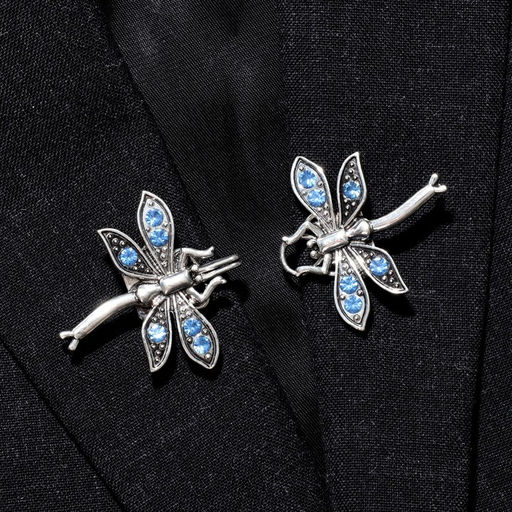 Зажим для кардигана «Стрекоза», синий в чернёном серебре