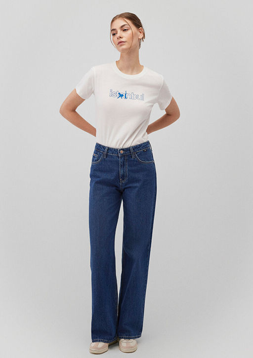 Kedi Istanbul Bask?l? Beyaz Tisort - Mavi фото 2