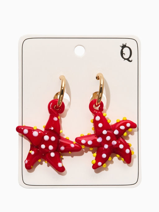 Серьги из стекла "Море", звезда, цвет красный в золоте