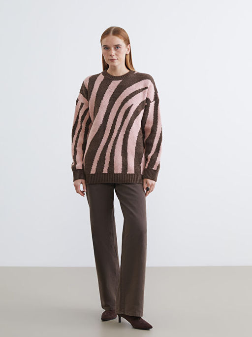 Bisiklet Yaka Desenli Kad?n Triko Tunik