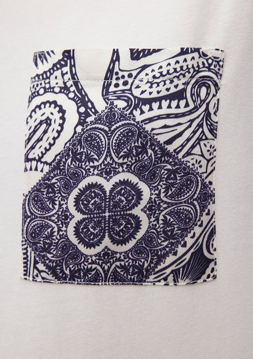 Bask?l? Beyaz Tisort - Mavi фото 6