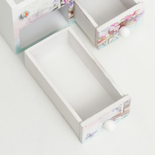 Шкатулка для украшений Тележка с цветами, с зеркалом, дерево, 10.5?10.8?7 см