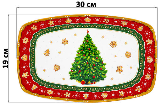 Блюдо 30*19*2,5 см Новогодняя елка квадратное, красный узор NEW BONE CHINA - Elan gallery фото 2