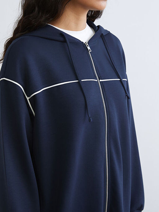 Kap??onlu Oversize Kad?n Fermuarl? Sweatshirt