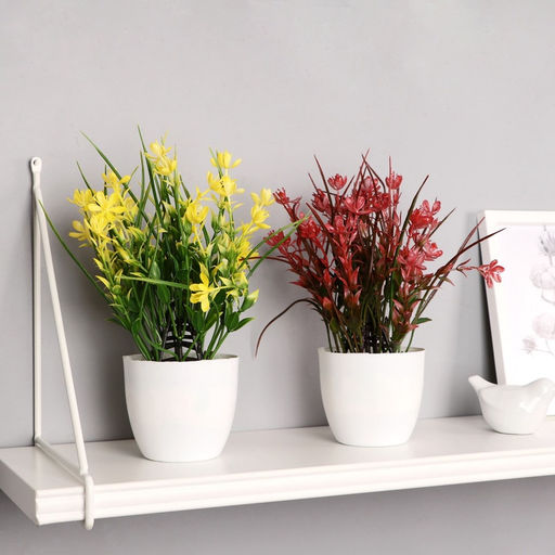 Искусственный цветок в горшке «Цветник с осокой» 9×23 см, МИКС