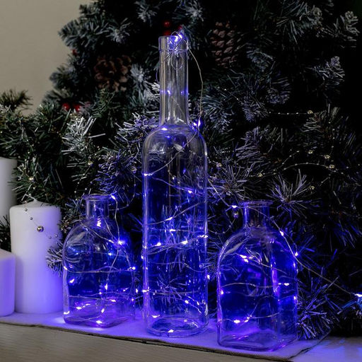 Гирлянда «Нить» 5 м роса, IP20, серебристая нить, 50 LED, батарейки CR2032×2 (в комплекте), свечение фиолетовое