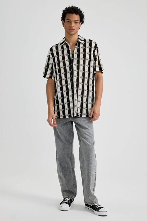 Рубашка стандартного кроя с коротким рукавом и принтом - Defacto фото 2