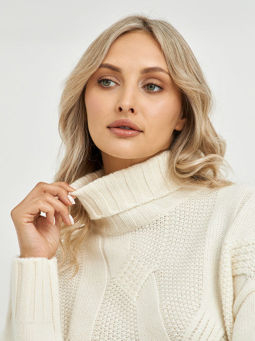 водолазка женская из шерсти в молочном цвете и объемным узором - Glenfield фото 8