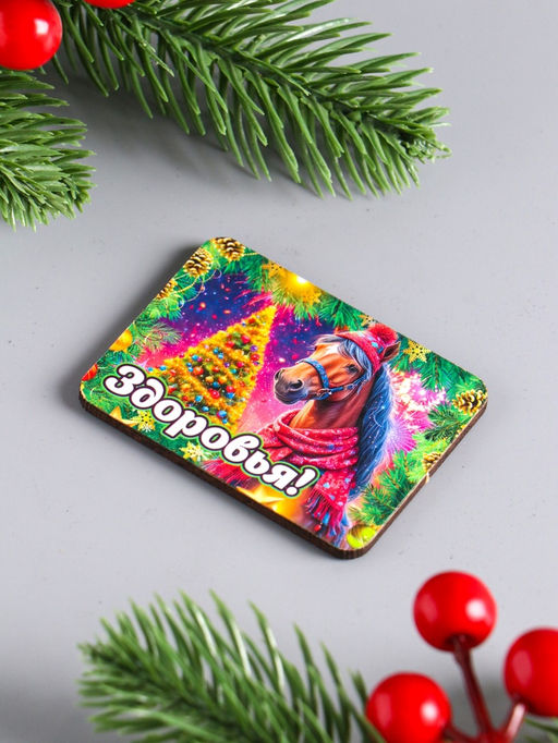 Набор магнитов на холодильник 6 шт. Конь новогодний: Удачи, 6?4.5 см - Дарим красиво фото 5