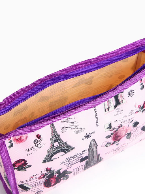 Набор простых косметичек 2 в 1 на молниях, с принтом, сиреневый