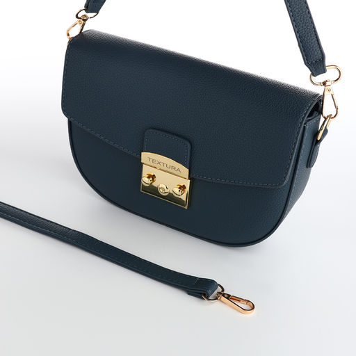 Сумка женская мессенджер TEXTURA на клапане, 23×6×15 см, синяя