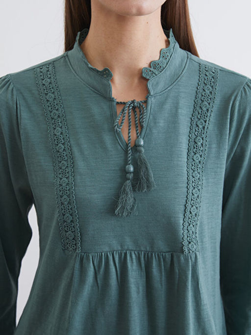 Ba?lamal? Yaka Nak??l? B?zg?l? Bluz