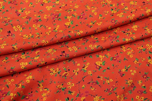 Штапель Премиум Цветочная грация цв.оранжево-красный, ш.1.45м, вискоза-100%, 120гр/м.кв - Купава фото 3