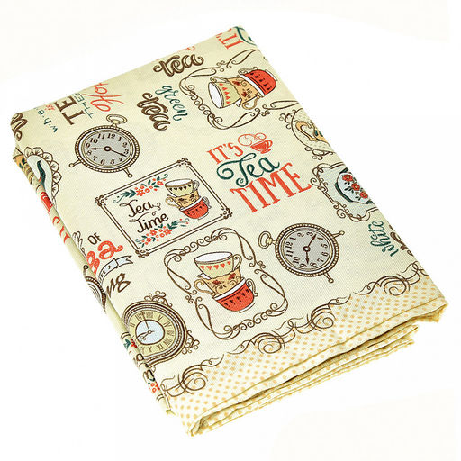 Скатерть 120х145см "Чаепитие", длина стола до 105см, на 4 персоны, рогожка (хлопок 100%) 171г/м2, упаковка классическая, пакет ПВХ 28х41см, "Домашняя мода" (Россия)