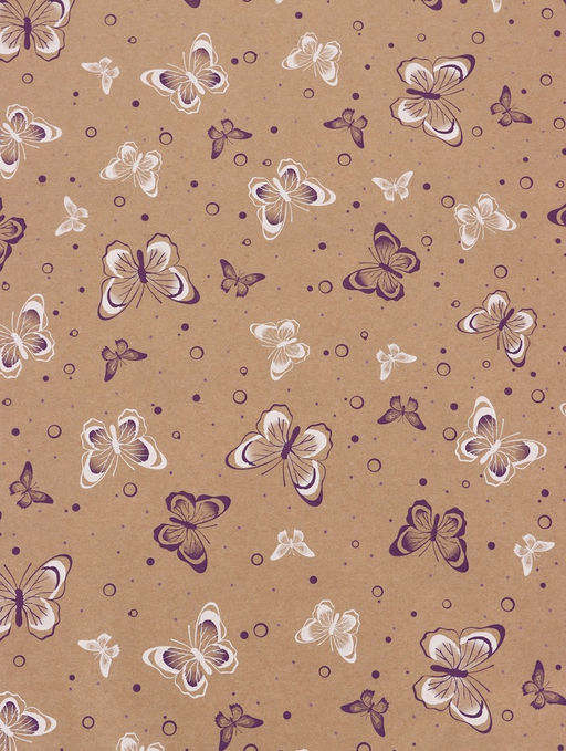 Бумага упаковочная крафт «Бабочки», фиолетовый/белый, 0.72×10±5% м, 60 г