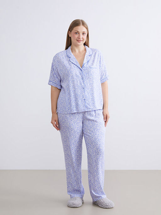 G?mlek Yaka Desenli Kad?n Pijama Tak?m?