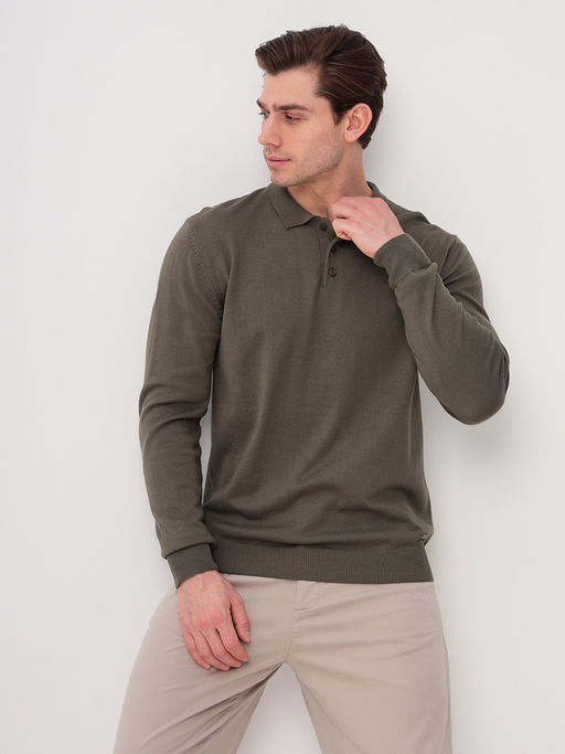 Джемпер мужской с воротником поло GREG G128-AC435 (хаки)  фото 8