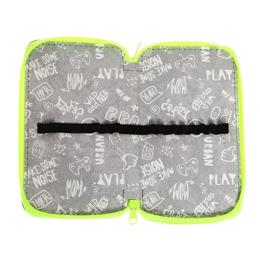 Пенал школьный, 2 секции, 11×19 см «Чёрный-ярко-салатовый»