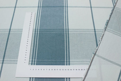 Вареный (стираный) хлопок Крупная клетка цв.св.сине-зеленая дымка, ш.2.5м, хл-100% - Купава фото 2