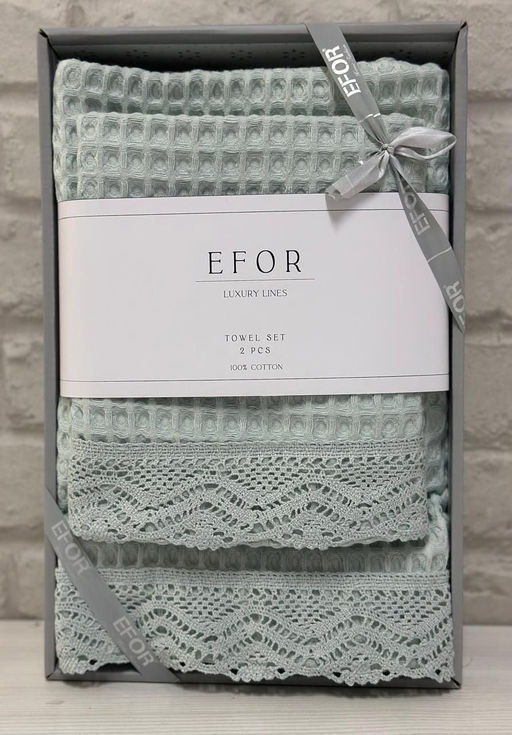 Набор вафельных полотенец EFOR из 2-х предметов(50*90 и 70*140) WAFFLE YESIL зеленый гипюр фото 2