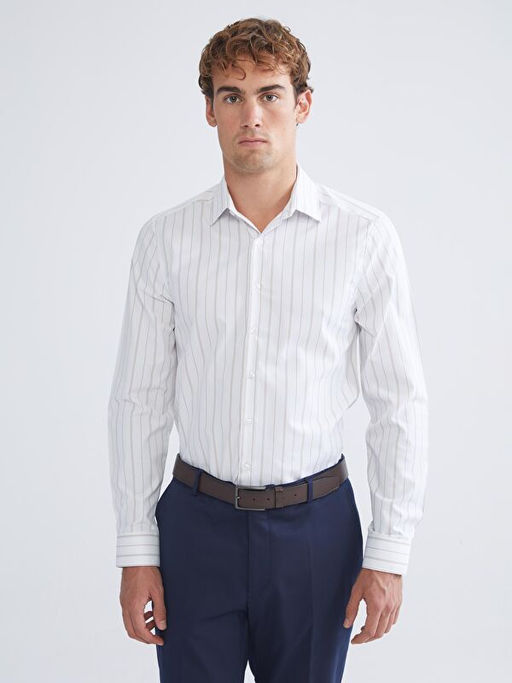 Slim Fit Uzun Kollu ?izgili Erkek G?mlek