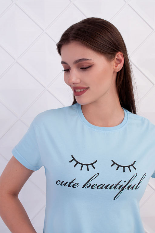 Арт. 9143 Пижама с шортами 42-50 (5 шт) Цвет:верх-небесный, низ-небесный - Калинка фото 2