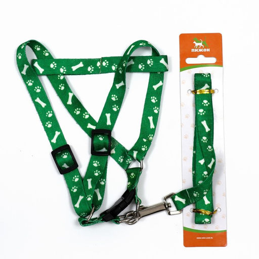 Комплект капроновый Косточки и лапки, поводок 120 х 1,5 см, ОГ 30-44 см, зелёный - Пижон фото 8