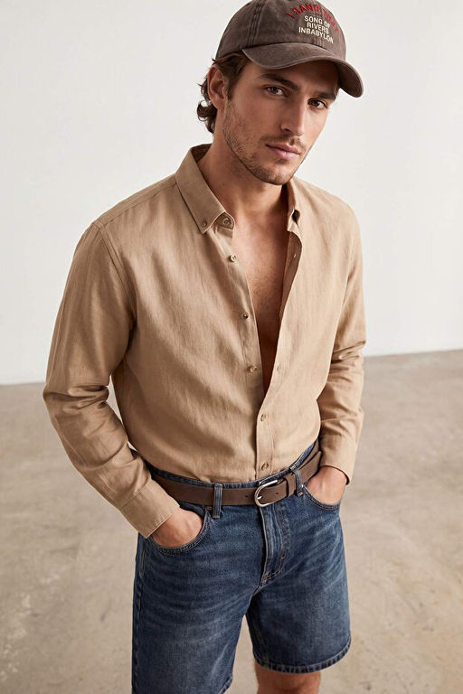 Camel Normal Kal_p/Regular Fit Nefes Alan K_r__maz Erkek G_mlek TMNSS26GO00044 - Trendyolmilla фото 2