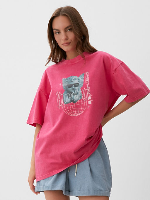 Футболка женская из вареного хлопка MIST Streetwear, розовая, размер 42 (S)