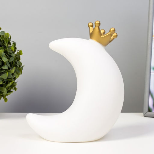 Фигурка светящаяся RISALUX «Луна с короной», LED-ночник, от батареек, белый 16×8×19 см