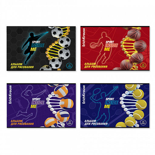 Цена за 4 шт. Альбом для рисования на скобе ErichKrause Sport DNA, А4, 12 листов