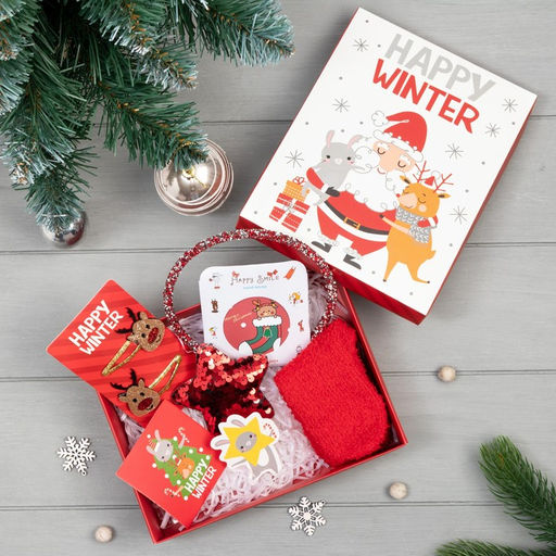 Набор подарочный новогодний KAFTAN «Happy winter» носки 18-20 см и аксессуары (5 предметов)